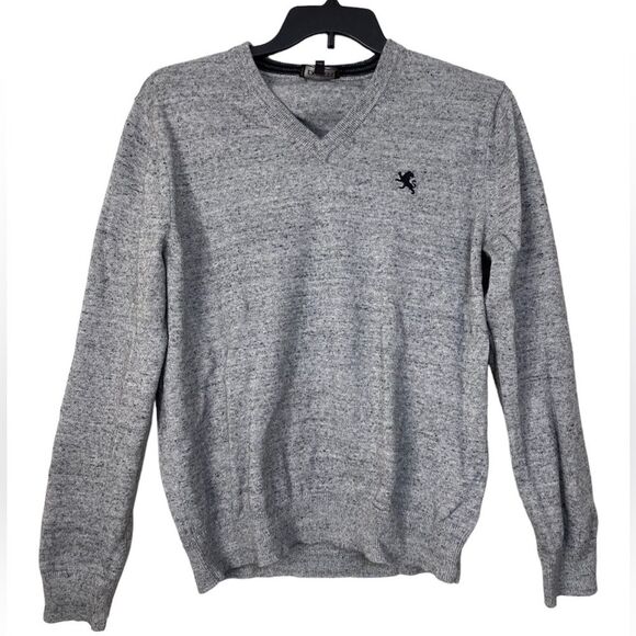 Express V-Neck Sweater Pullover Embroidered Logo Gray Cotton men’s  Size L - Picture 1 of 15